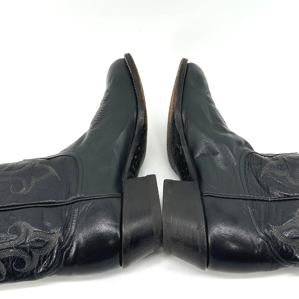 Tony Lama Cowboy Boots Mens 7.5D Black Leather Embroidered CZ-840 USA Vintage - Picture 5 of 9